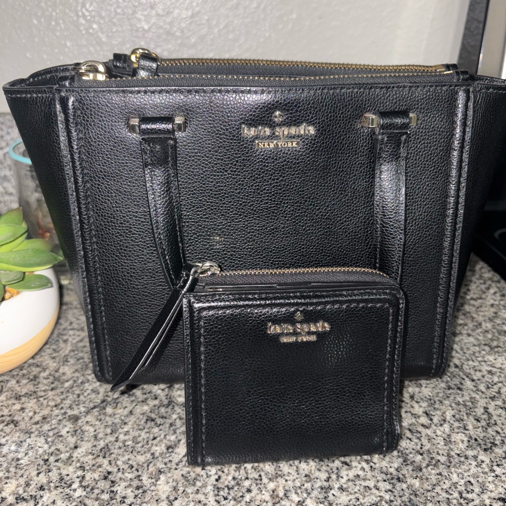 Kate Spade Black Leather Shoulder Bag And Wallet
